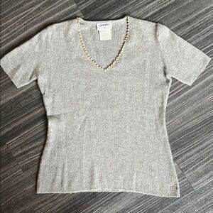CHANEL Cashmere Short Sleeve V-Neck Top